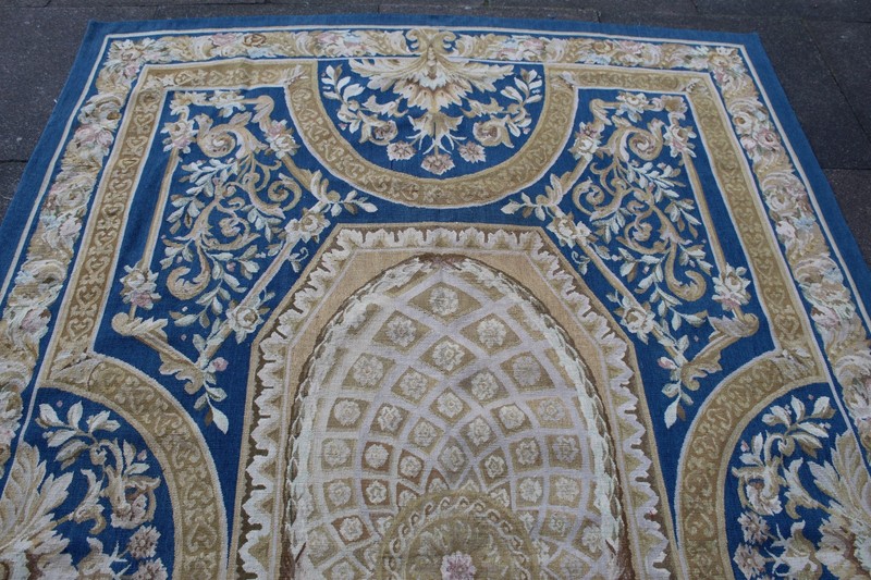Vintage Hand Made French Design Wool Blue Gold Original Aubusson 282X180cm gallery