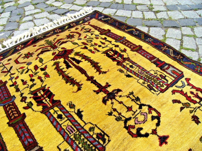 Vintage Anatolian Rug 38'' x 53'' Turkish Hand-knotted Prayer Design Wool Rug gallery