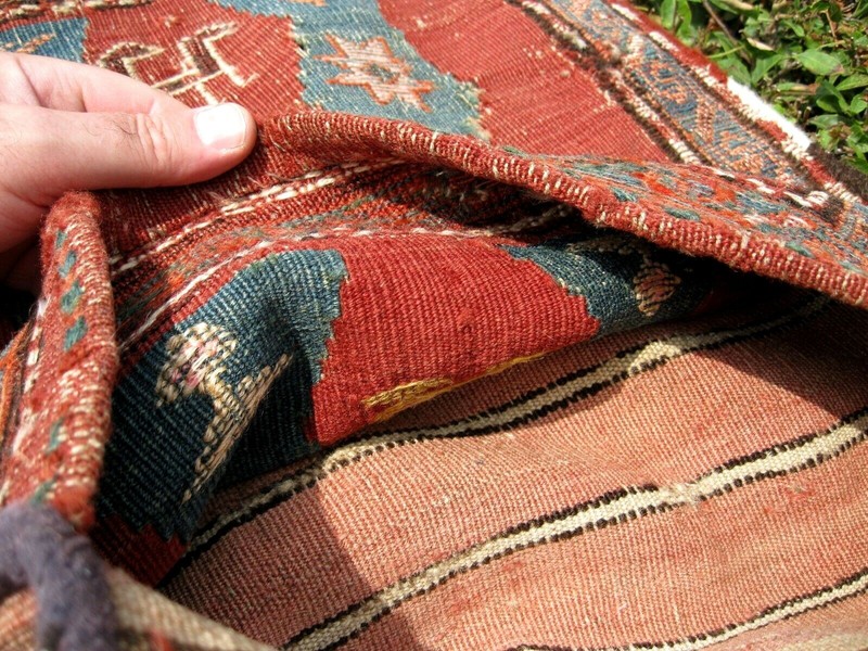 1880 CAUCASIAN ANTIQUE SADDLE BAG SOUMAC WITH ANIMALS gallery