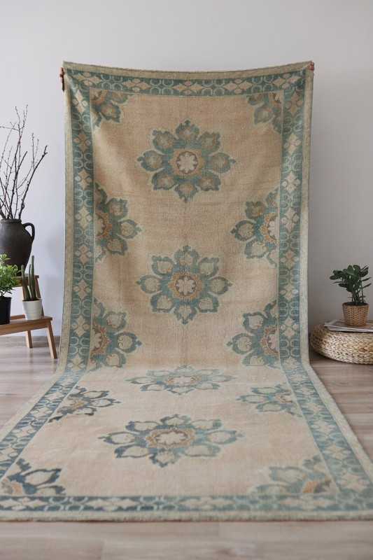 Vintage Oushak Rug Hand Knotted Wool Turkish Area Carpet 5x10 Ft Large Anatolian gallery