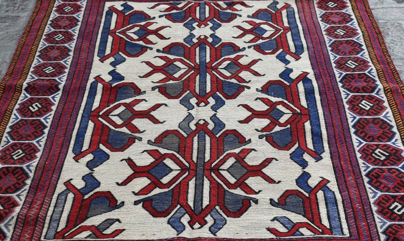 4'6 x 7'7 Handmade vintage afghan tribal qalaino kilim rug, Best area kilim rug gallery