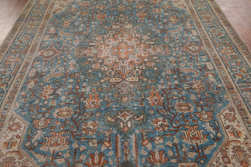 Vintage Over-Dyed Blue Tebriz Traditional Hand-knotted Room Size Area Rug 8x11 gallery