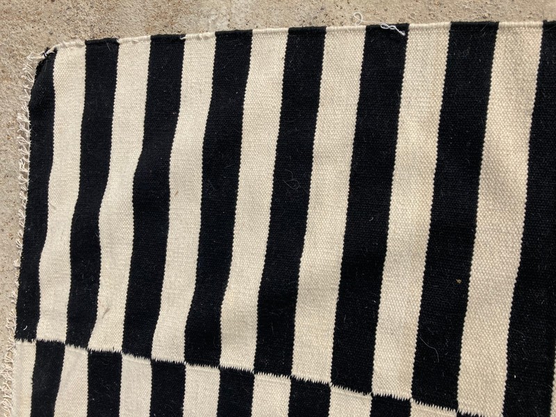 Vintage Traditional Handmade IKEA Piano Key Illusion Strip Kilim Rug 357x254 cm gallery