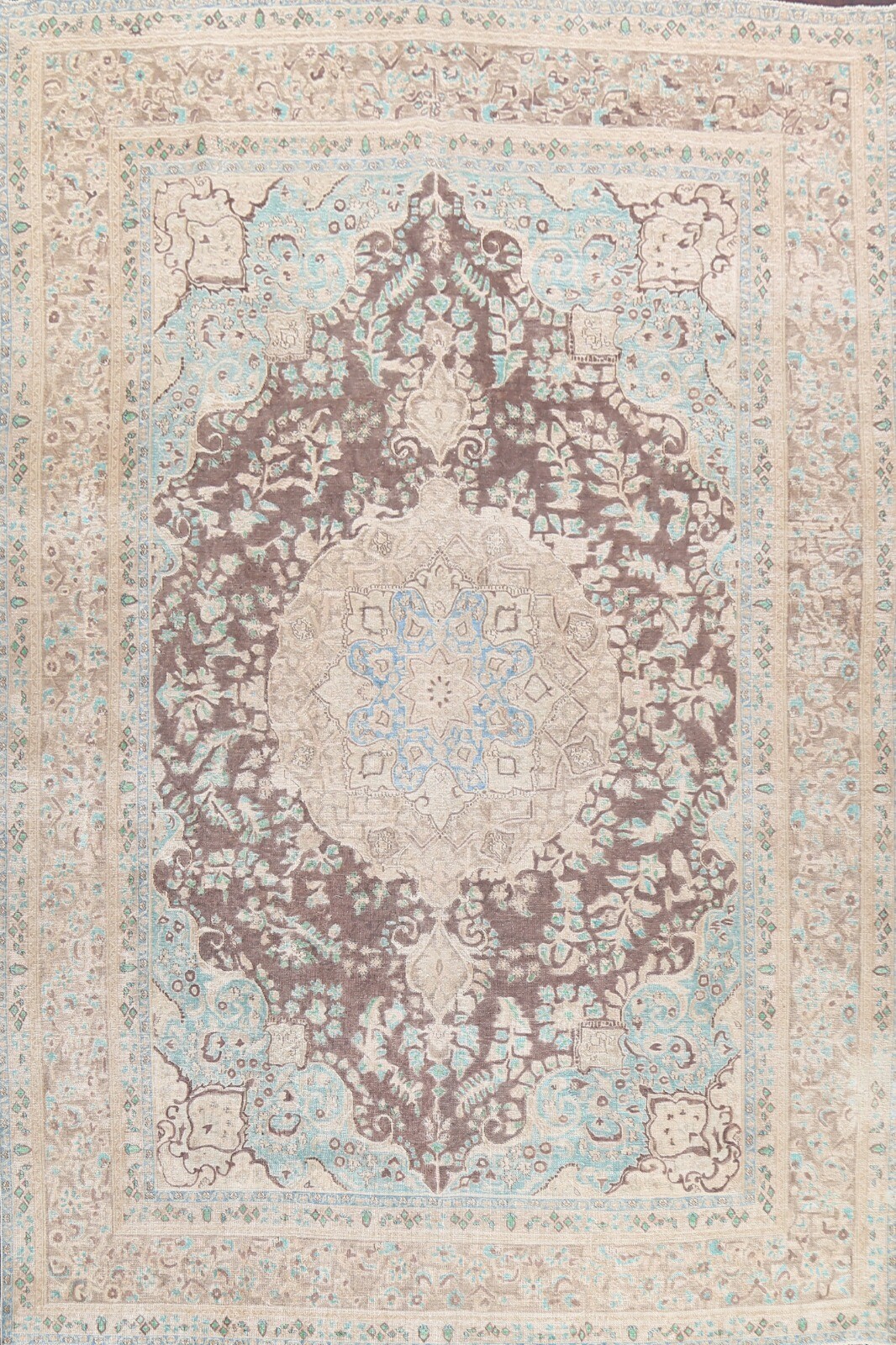 Vintage Traditional Floral Area Rug Brown Wool Handmade Oriental Carpet 10x12 ft gallery
