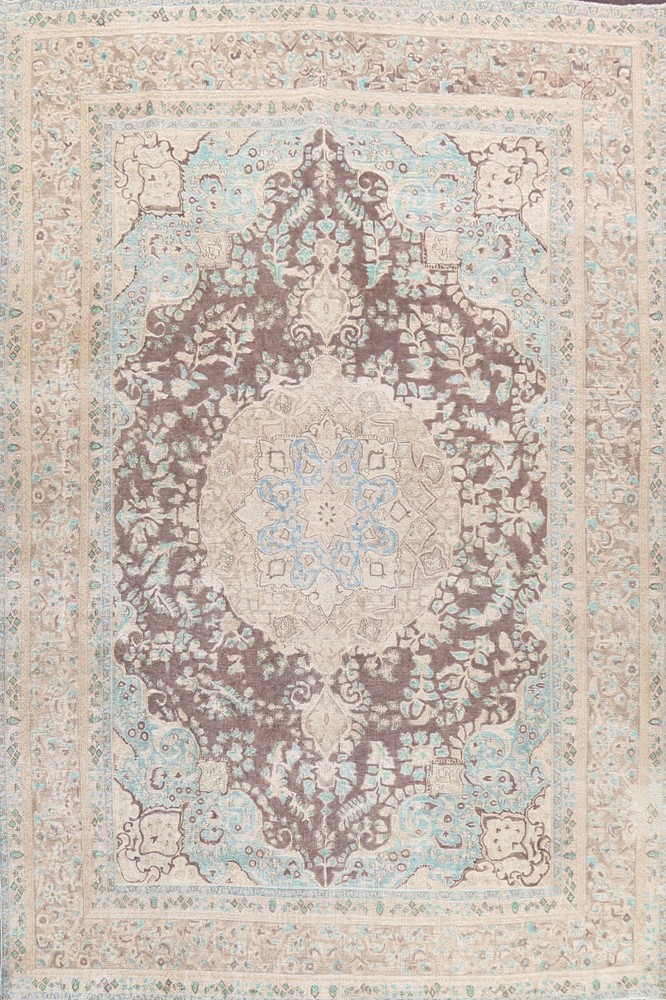 Vintage Traditional Floral Area Rug Brown Wool Handmade Oriental Carpet 10x12 ft
