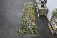 Vintage Turkish Runner Rug 2x12ft YELLOW Handmade Anatolian Oushak Hallway Wool