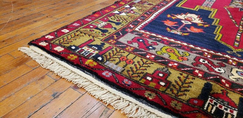 Rare Antique Cr1900-1939s Wool Pile Natural Dye Area Rug Folk-Art 4'5" x 8'9" gallery