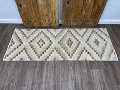 3×7 Vintage Turkish Runner, Hand-Knotted Beige Brown Pink Oushak Hallway Rug