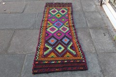 Vintage Kilim Traditional Hand Made Oriental Red Wool Narrow Kilim Runner 197×63