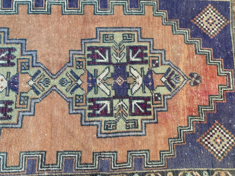 Handmade Vintage Turkish Wool Rug 2.5x4.6 ft Tribal Geometric Anatolian Carpet gallery