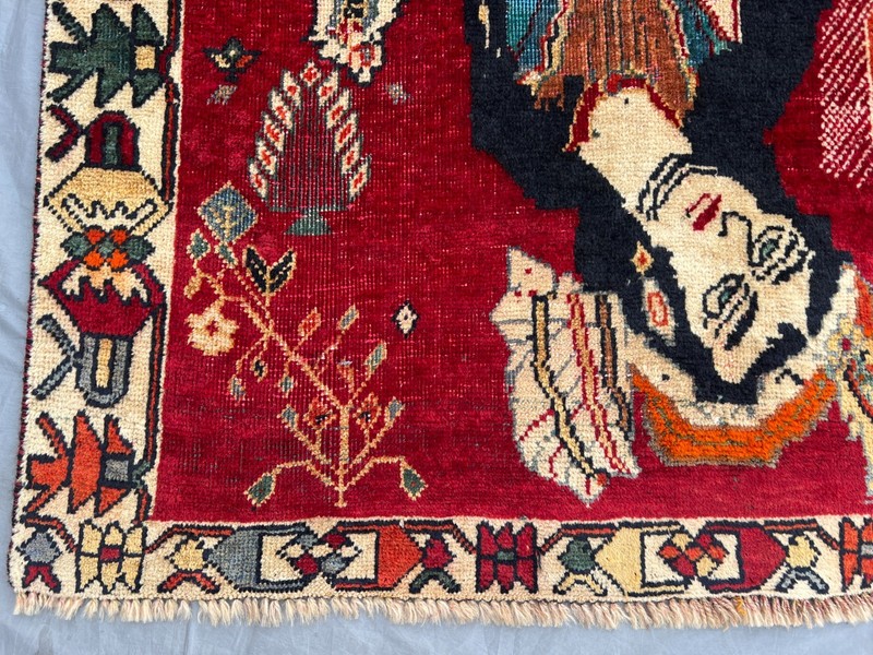 Red Antique Tribal Pictorial Hand Knotted Wool Rug 4x6 Unique Collector Rug gallery