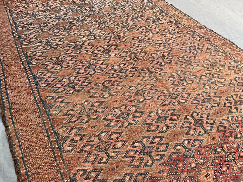 6.1 x 10.4 ft 1850s Antique Hand Woven Kilim Rug | Rare Sumak Turkmen Area Rug gallery