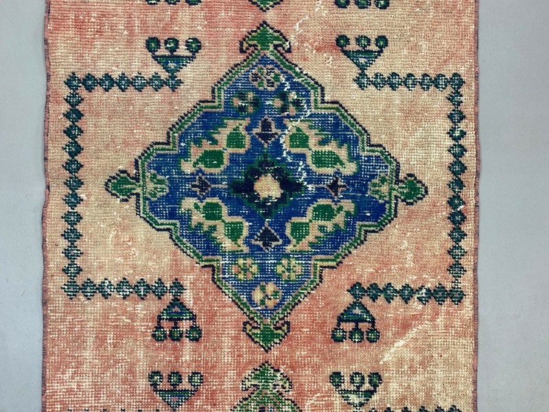Distressed Turkish Runner 360x79 cm wool Vintage Tribal Rug Pink Green gallery