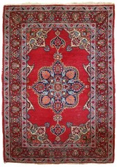 Handmade Vintage Oriental Rug 100cm x 144cm Bright Red Wool 1970s