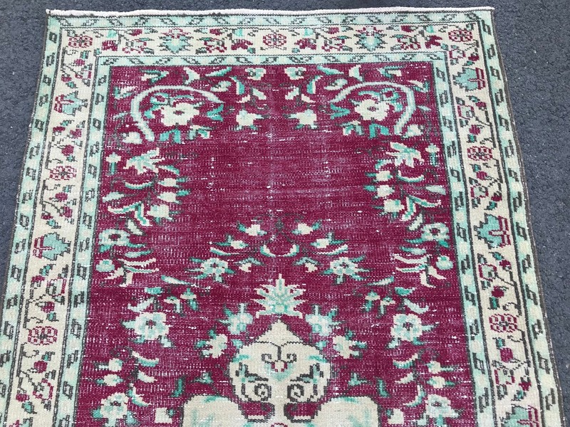 4x6.9 Medium Vintage Red Turkish Oushak Wool Rug gallery