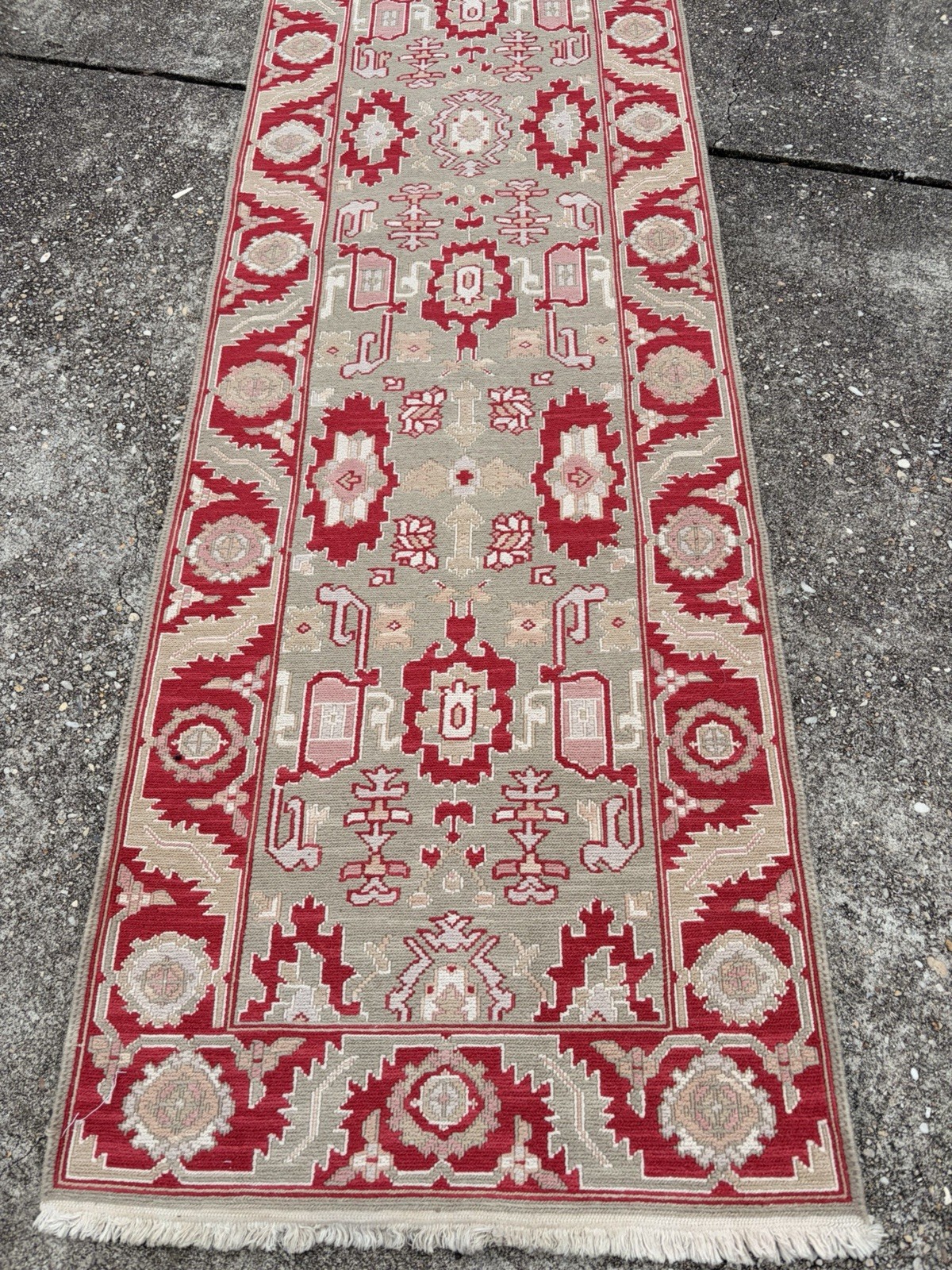 Vintage Turkish Oushak Rug Runner Handmade Wool 10.2 X 2.7ftRed Beige White Pink gallery