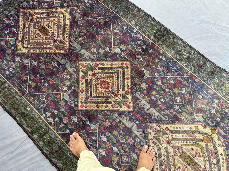 Vintage Afghan Baluchi Rug 4'7x9 ft – Distressed No Pile Tribal Wool Area Carpet gallery