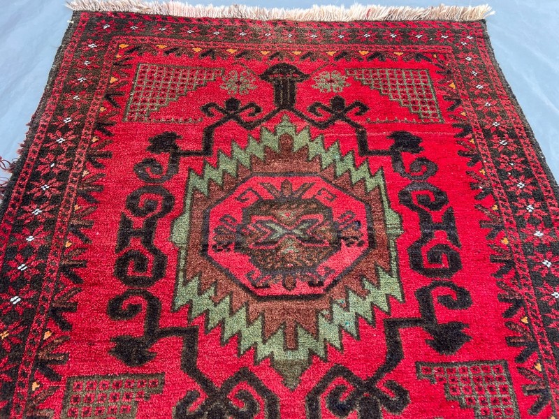 Vintage Afghan Hand-Knotted Baluchi Rug 2'11 x 4'11 ft Red Geometric Area Rug gallery