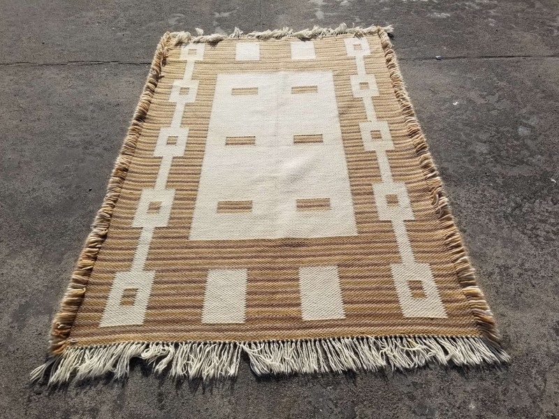 Vintage Traditional Handmade Swedish Wool Multicolor Kilim 203x132cm gallery