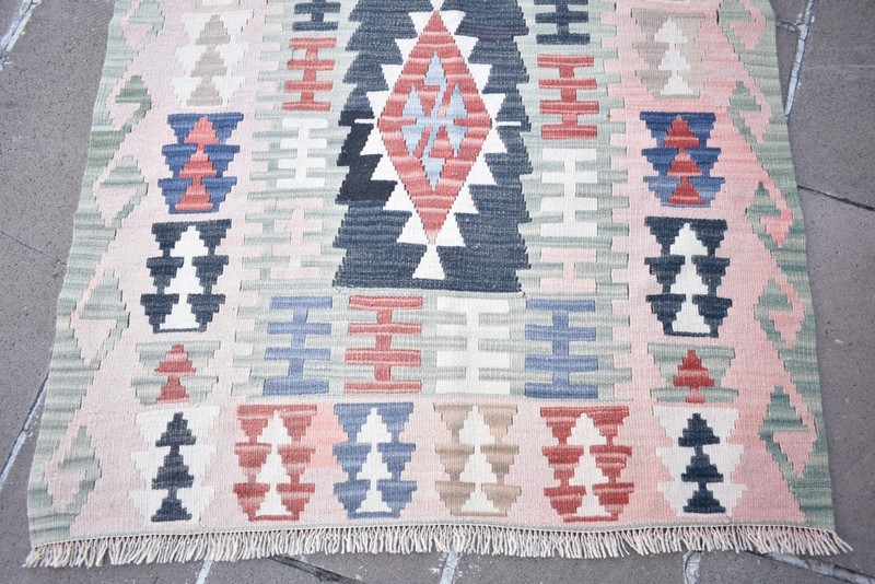 Vintage Turkish Rug 43'' x 67'' Flat Woven Rug Faded Colors Kayseri Wool Rug gallery