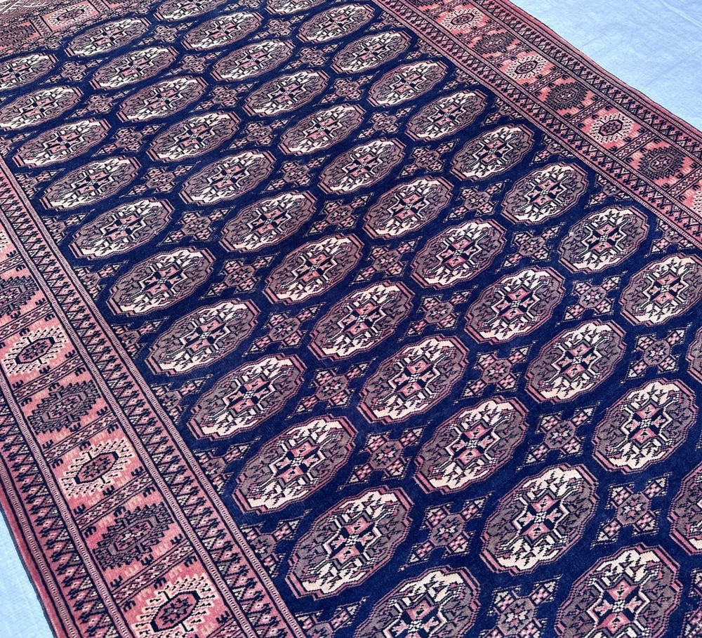 Vintage Afghan Wool Rug 5x7 Blue Bokhara HandMade Turkmen Area Rug 4.8x6.9 ft