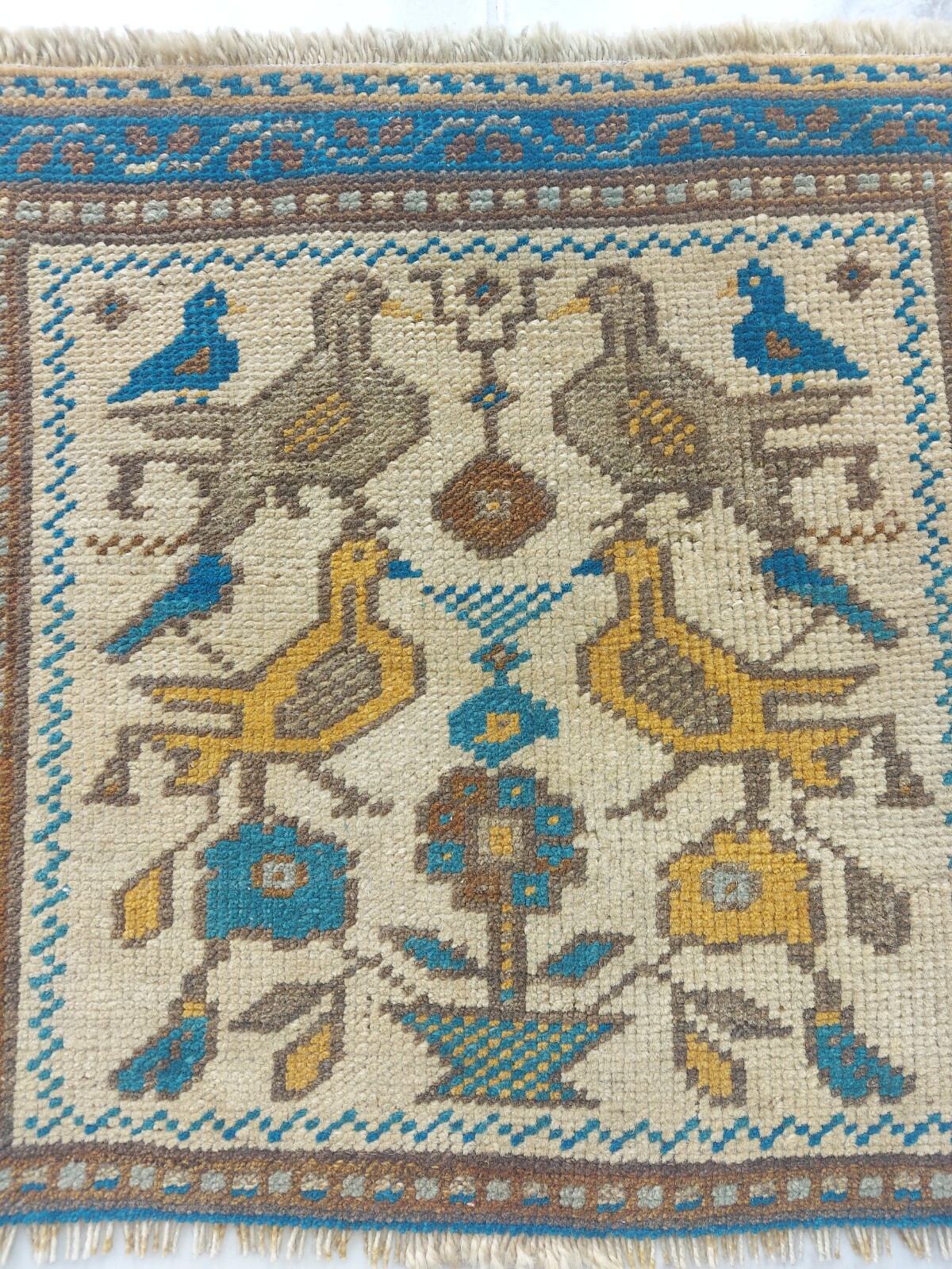 Antique Super Faded Rug Birds Love Motif Rug Handmade Natural Nice Decor Rug gallery