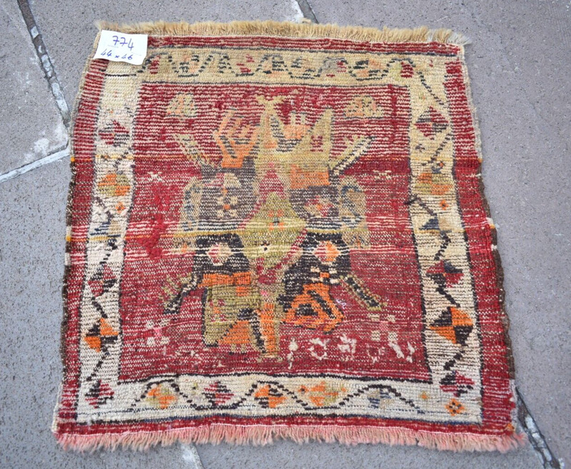 Vintage Turkish Bag Face Rug 17'' x 18'' Anatolian Oushak Bag Face Wall Rug gallery