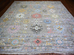 12’x12′ Taupe,Angora Pile Oushak with Geometric Leaf Design, Vegetable Dyes