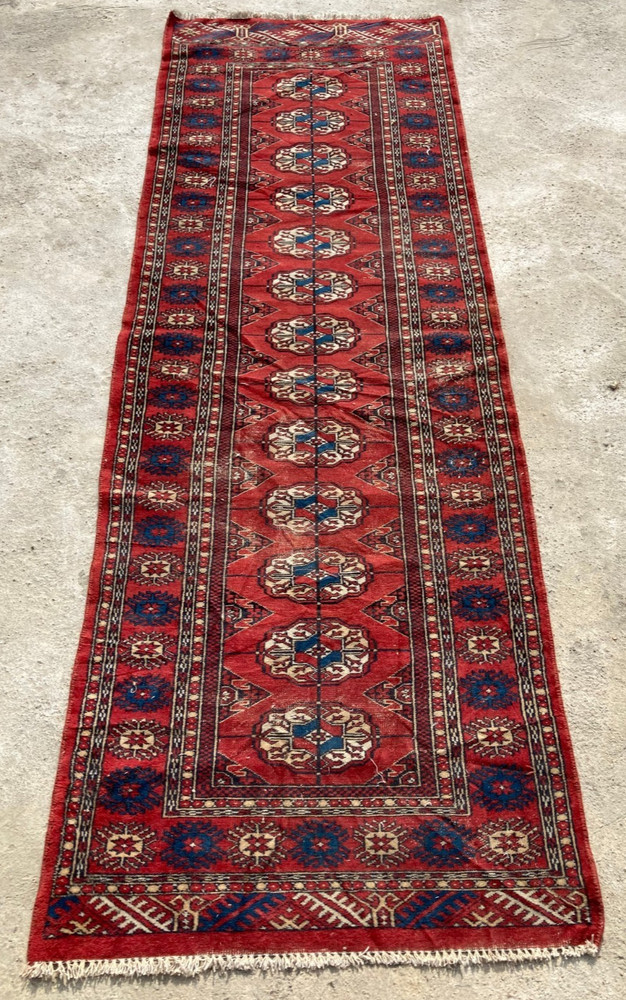 Vintage Traditional Handmade Pakistani Mori Bokhara Wool Runner Rug 238x79 cm