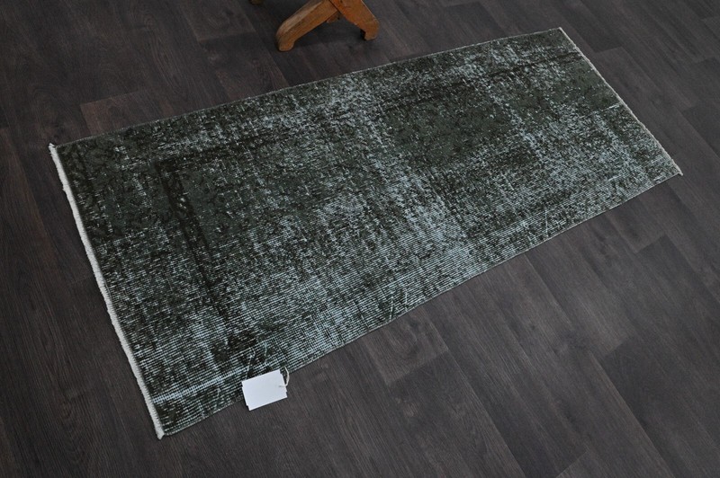 Vintage Turkish Runner Rug 2x5ft Wool Anatolian Handmade Hallway Oushak GREEN gallery