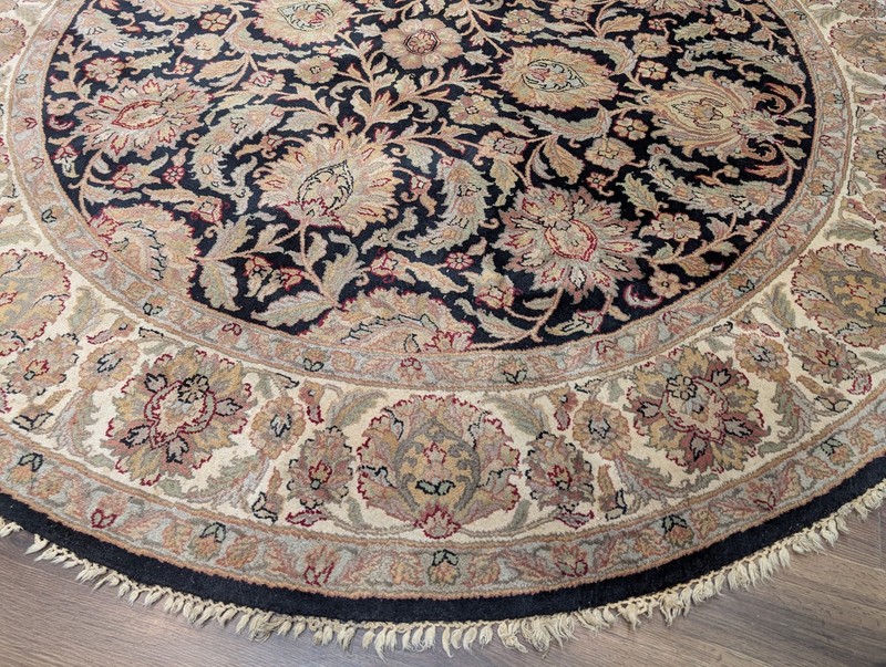 Round Indo Per'sian Mahal Rug 8x8, Black & Cream, Wool, Hand Knotted gallery