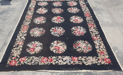 Vintage Handmade French Floral Medallion Needlepoint Wool Rug 256×190 cm