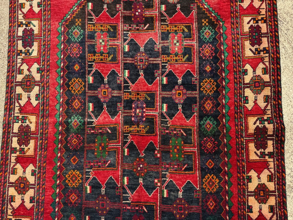 5x10 ANTIQUE ORIENTAL RUG handwoven VINTAGE handmade wool red navy pink fine old
