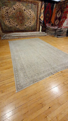 Antique 1940-1950’s Distressed Wool Pile Natural Color Oushak Area Rug 8x11ft