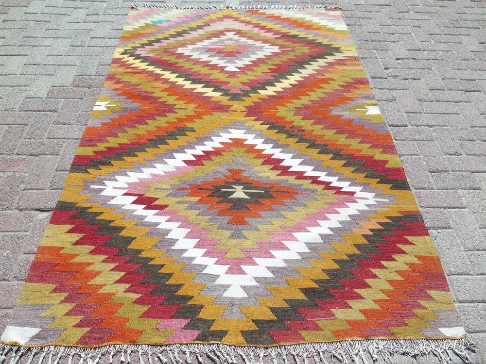 Area Rugs, Turkish Kilim Wool Rug, Handmade Floor Carpet, Teppiche Tapis 56"x87"
