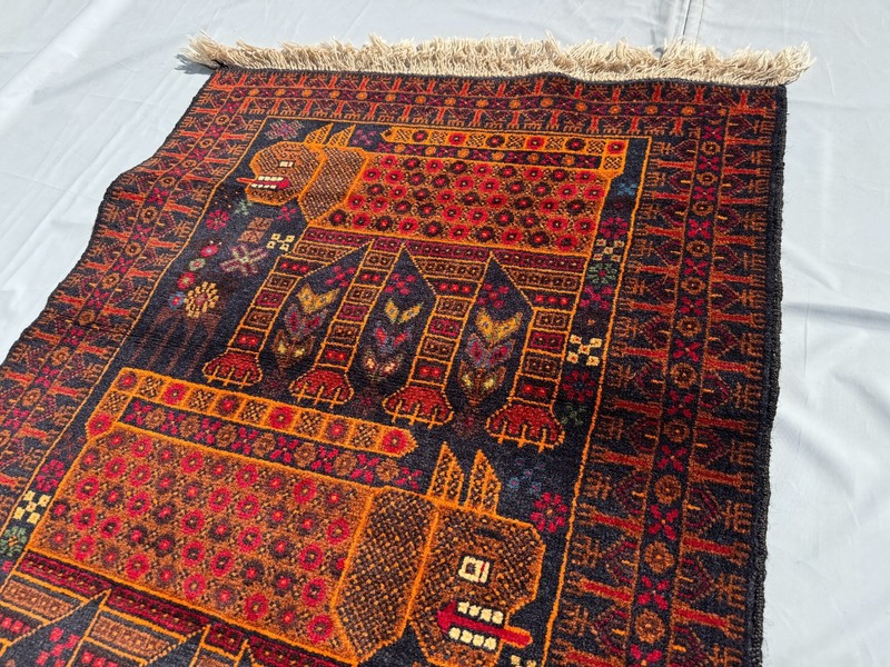 3x5 ft Afghan Hand Knotted Vintage Area Rug Baluchi Pictorial Animal Lion Carpet gallery