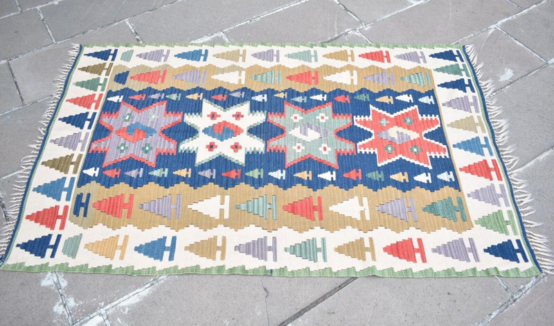 Turkish Rug 41'' x 67'' Vintage Flat Woven Kayseri Kilim Home Decor Wool Rug gallery