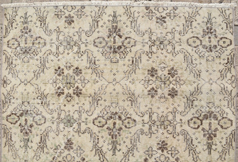 Turkish Rug 45''x79'' Vintage Light Color Floral Oushak Carpet 115x202cm 3x6 gallery