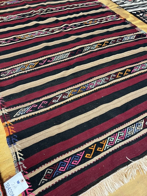 Vintage Turkish Kilim Kelim Rug 5'2''x7'4'' Red, Brown, Black, Orange, Pink, gallery