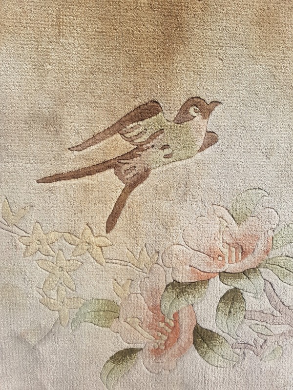 Vintage Tibetan Chinese Handmade Epic Birds Multicolor Wool Rug Carpet 91x48 cm gallery