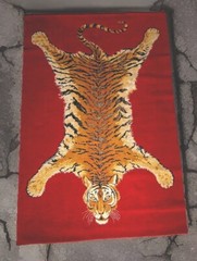 Mid-Century Belgian Moroccan Style Faux Taxidermy Bengal Tiger Red Area Rug VTG