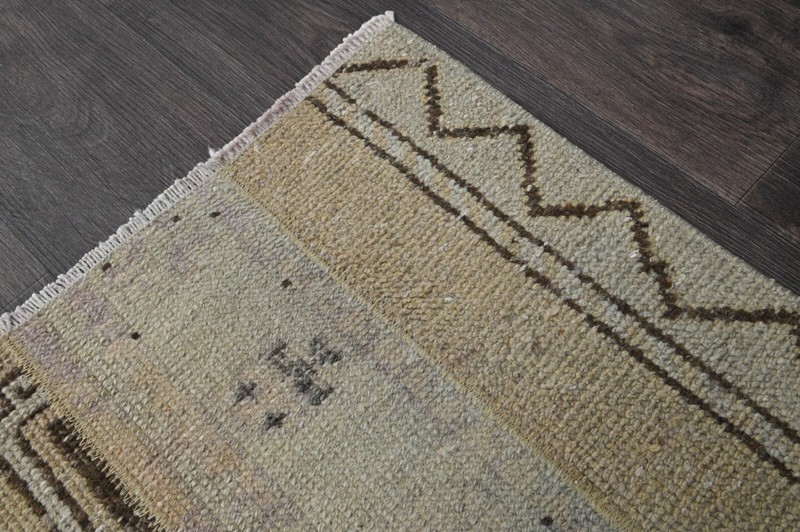 Vintage Turkish Runner Rug 2x5ft Wool Anatolian Handmade Hallway Oushak BEIGE gallery