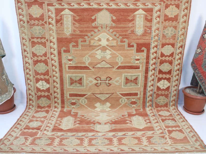 7x9 Red Orange Large Area Rug, Handmade Turkish Rug, Wool Rug, 7.3x8.7 Ft gallery