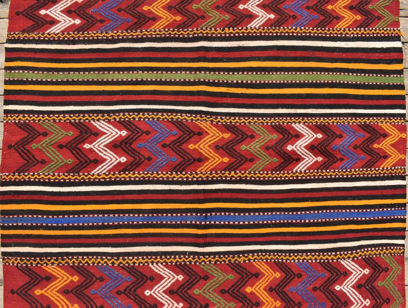 Turkish Geometric Rug Handwoven 4x9 Cicim Kilim Natural Wool Area Rug 140x275cm gallery