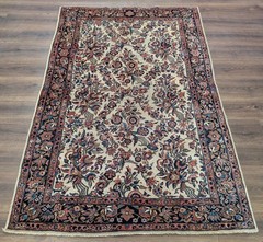 Antique Per’sian Rug 4×7, Ka’shan Manchester Wool, Floral, Fine 225 KPSI
