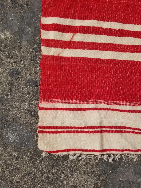 Vintage Traditional Handmade Striped White & Red Wool Kilim 4.7x4.5 ft gallery