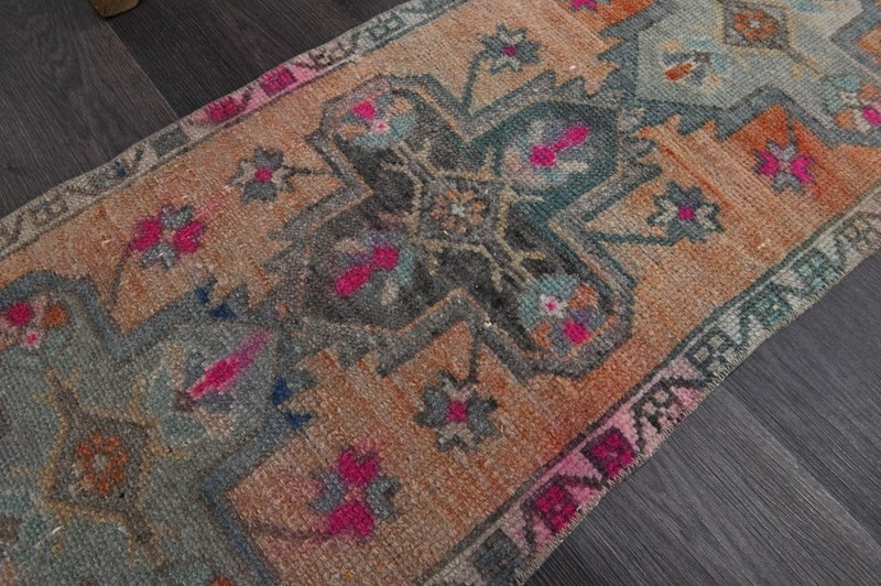 Oushak Turkish Doormat Rug 1x3 PEACH Anatolian Handmade Vintage Small Kilim Rug gallery