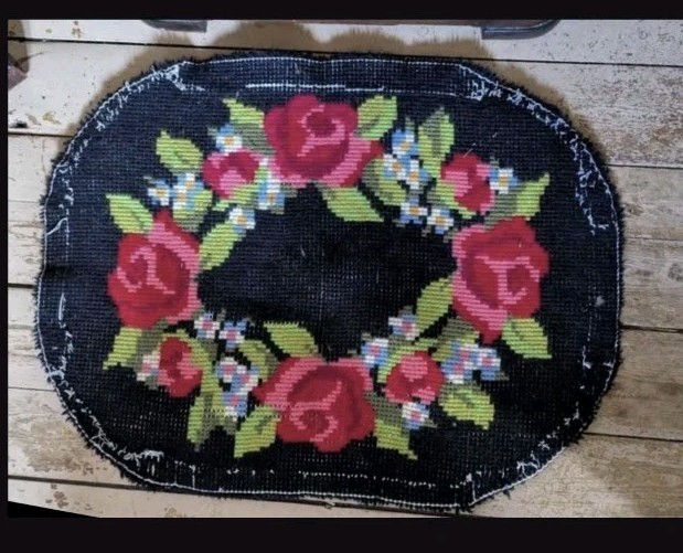 Vintage Oval Rug Hooking Mat Tapestry Hanging Roses Flowers gallery