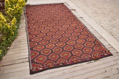 Turkish Kilim Handwoven 5×10 Cicim Kilim Natural Wool Vintage Rug 175x335cm
