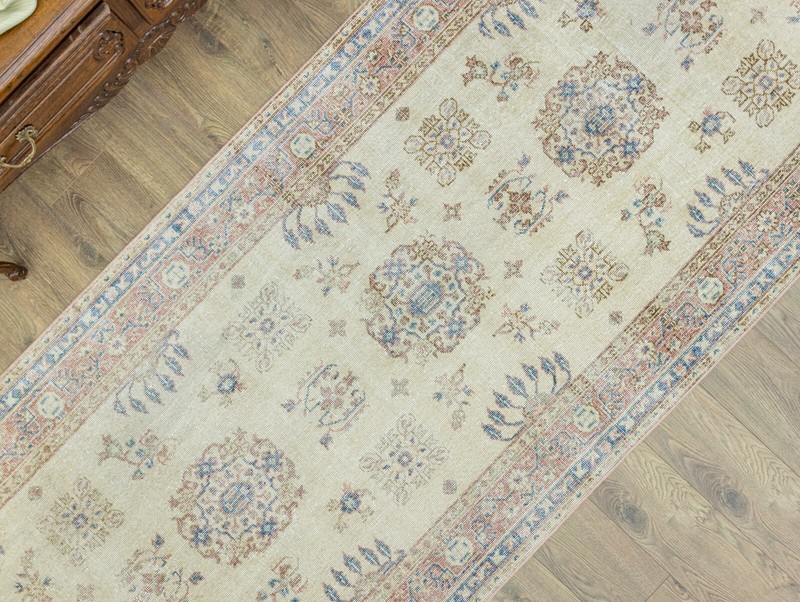 Extra-Long Turkish Oushak Runner 4x22.9 ft – Cream Blue – Quiet Luxury Decor gallery